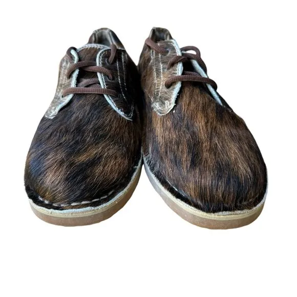 Uwezo Oxfords Shoes Brown Leather Cowhide Hair Lace Up Men's Size 8