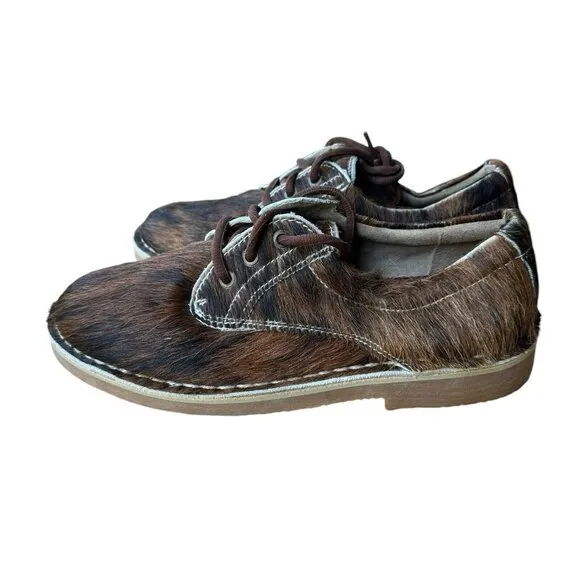 Uwezo Oxfords Shoes Brown Leather Cowhide Hair Lace Up Men's Size 8