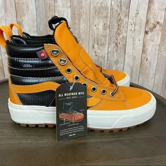 Vans Sk8-Hi Mte 2.0 Dx Apricot/Black High Top Leather Sneaker Boots Size 6.5