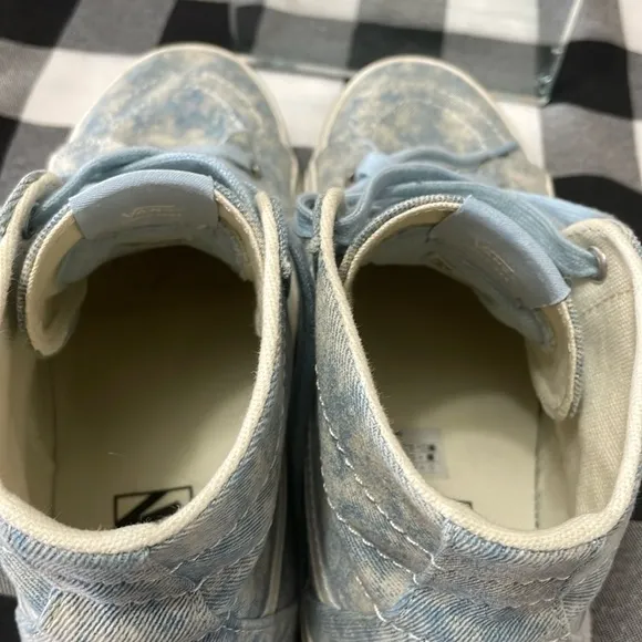 VANS Sk8 Hi Tapered Denim Destroy Winter Sky Washed Blue Denim High Top Sneakers
