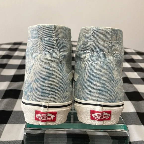 VANS Sk8 Hi Tapered Denim Destroy Winter Sky Washed Blue Denim High Top Sneakers