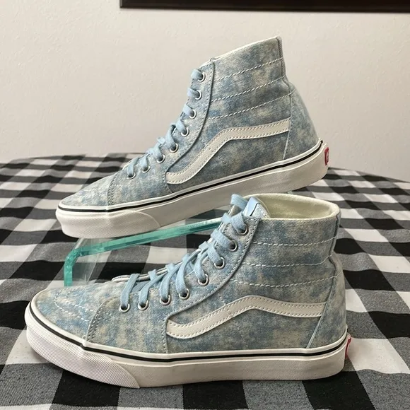 VANS Sk8 Hi Tapered Denim Destroy Winter Sky Washed Blue Denim High Top Sneakers