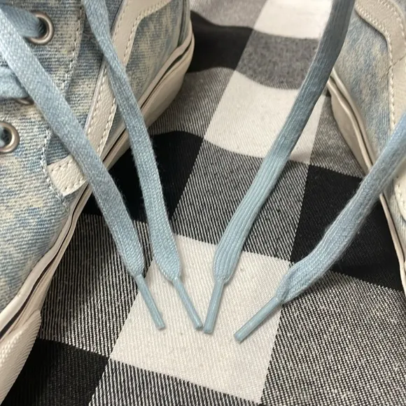 VANS Sk8 Hi Tapered Denim Destroy Winter Sky Washed Blue Denim High Top Sneakers