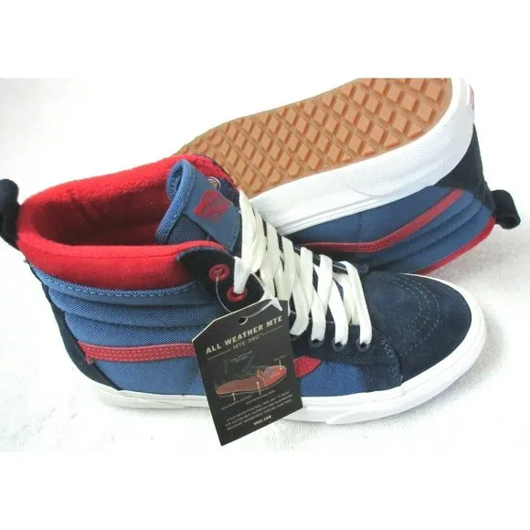 Vans Women's Sk8-Hi MTE All Weather Boots Navy Blue Red Suede Size 8.5 NIB