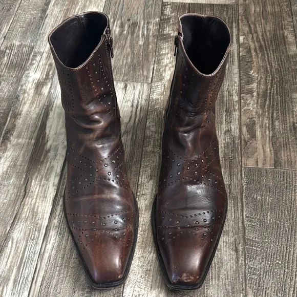VERO CUOIO MEN ANKLE BOOTS BROWN  LEATHER MADE IN ITALY 🇮🇹 SIZE 45