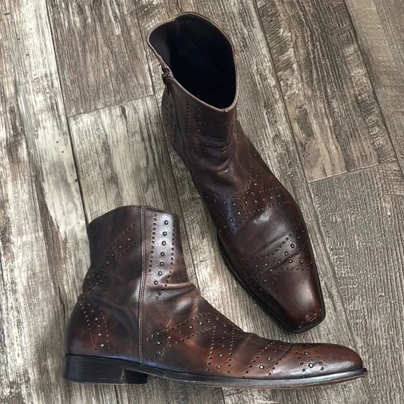 VERO CUOIO MEN ANKLE BOOTS BROWN  LEATHER MADE IN ITALY 🇮🇹 SIZE 45