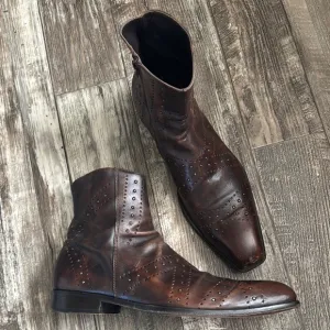 VERO CUOIO MEN ANKLE BOOTS BROWN  LEATHER MADE IN ITALY 🇮🇹 SIZE 45