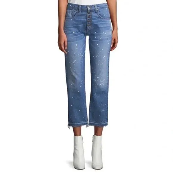 Veronica Beard Ines Paint Splatter 10.75&quot; Cropped Girlfriend Jeans NWT