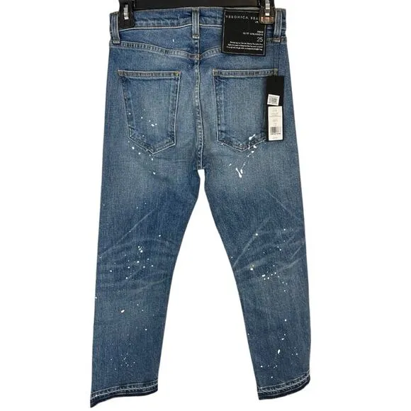 Veronica Beard Ines Paint Splatter 10.75&quot; Cropped Girlfriend Jeans NWT