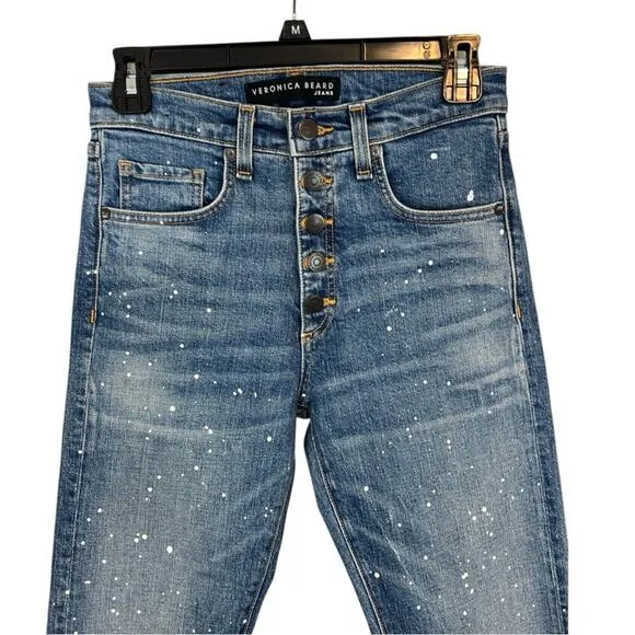 Veronica Beard Ines Paint Splatter 10.75&quot; Cropped Girlfriend Jeans NWT