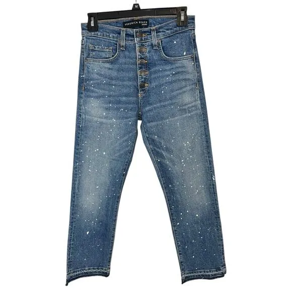 Veronica Beard Ines Paint Splatter 10.75&quot; Cropped Girlfriend Jeans NWT