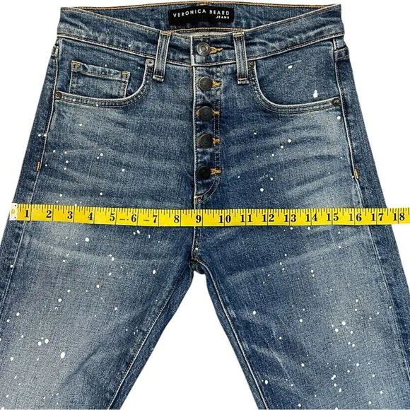 Veronica Beard Ines Paint Splatter 10.75&quot; Cropped Girlfriend Jeans NWT