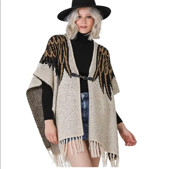 Vertigo Women Open Front Eagle Eye Knitted Sweater Cape