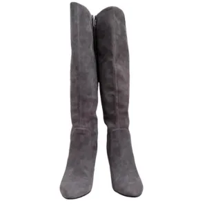 Via Spiga Women 8 Gray Suede Boots Knee High Zip Up Point Toe