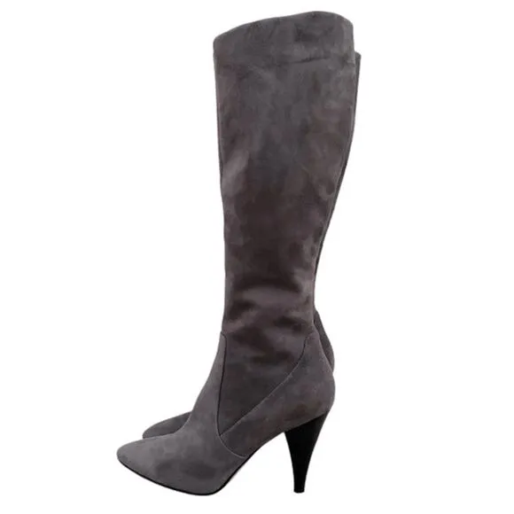 Via Spiga Women 8 Gray Suede Boots Knee High Zip Up Point Toe