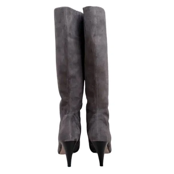 Via Spiga Women 8 Gray Suede Boots Knee High Zip Up Point Toe
