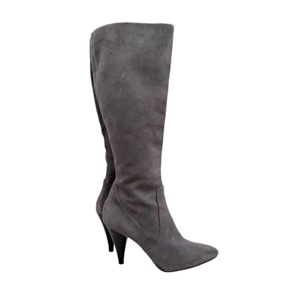 Via Spiga Women 8 Gray Suede Boots Knee High Zip Up Point Toe
