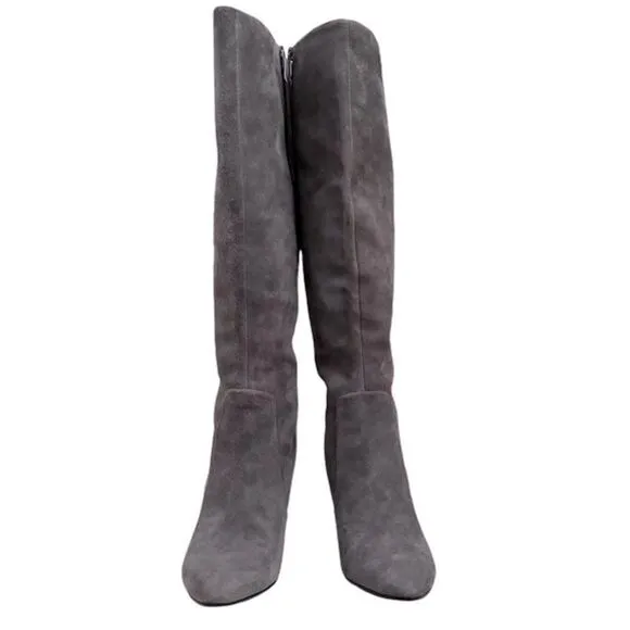 Via Spiga Women 8 Gray Suede Boots Knee High Zip Up Point Toe