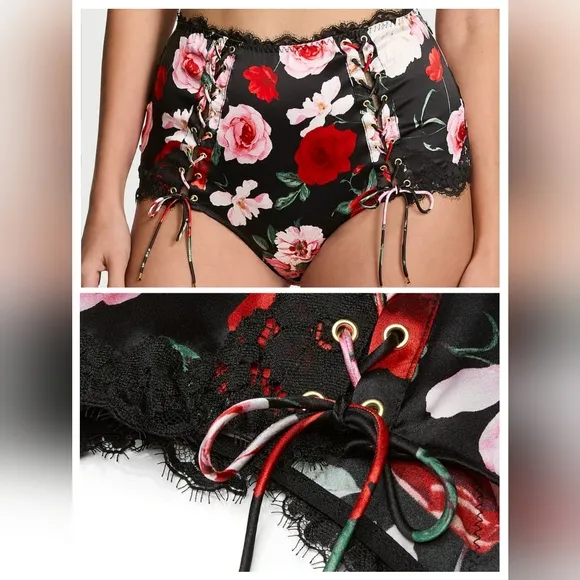Victoria's secret luxe stretch silk satin lace trim high waist brief panty