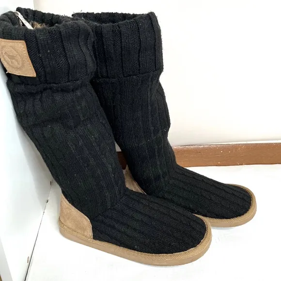 Victorias Secret PINK Wool Slipper Boots Size Medium Black Brown Cheetah Fur 7 8