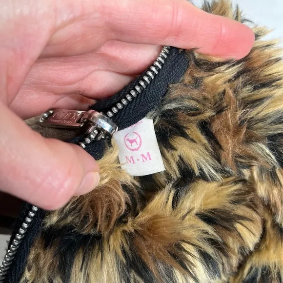 Victorias Secret PINK Wool Slipper Boots Size Medium Black Brown Cheetah Fur 7 8