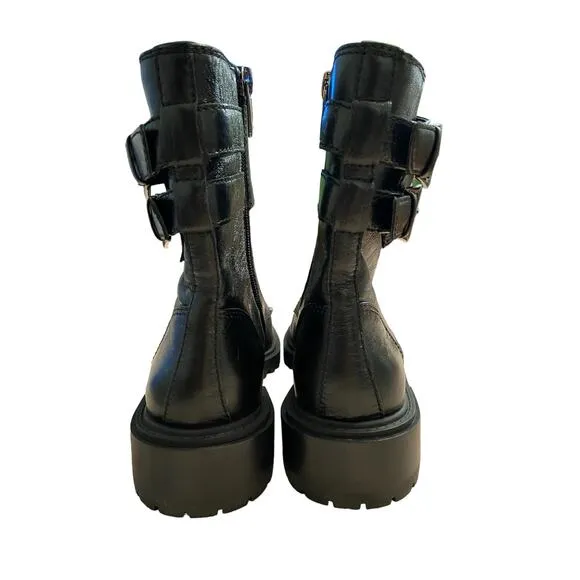 Vince Camuto Fawdry Leather Combat Boots Buckle lace Up Black Size 6.5 M