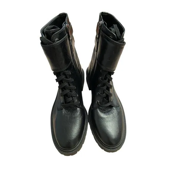 Vince Camuto Fawdry Leather Combat Boots Buckle lace Up Black Size 6.5 M