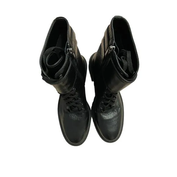 Vince Camuto Fawdry Leather Combat Boots Buckle lace Up Black Size 6.5 M