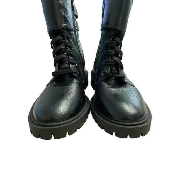 Vince Camuto Fawdry Leather Combat Boots Buckle lace Up Black Size 6.5 M