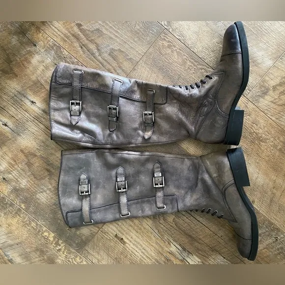 Vince Camuto Gray Leather Buckle Knee Boots Women Size 6