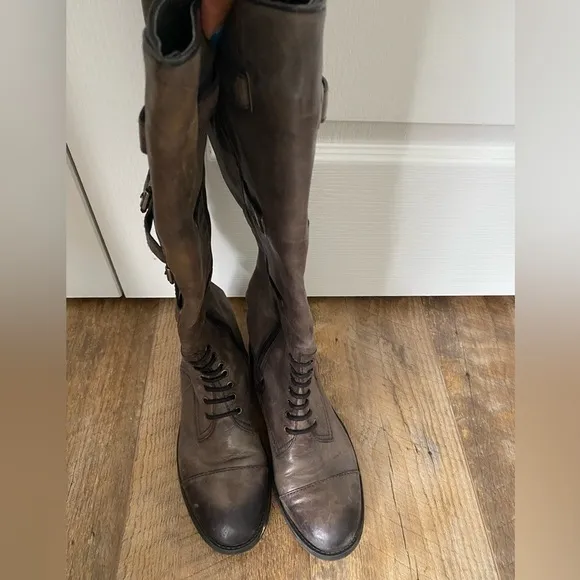 Vince Camuto Gray Leather Buckle Knee Boots Women Size 6