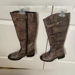 Vince Camuto Gray Leather Buckle Knee Boots Women Size 6