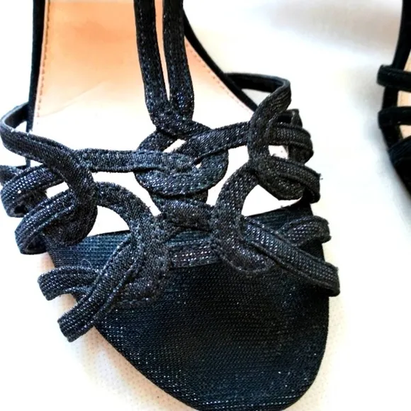 Vince Camuto Strappy Heels Sz 10M BLACK Princess Scroll Sparkle &amp; Ankle Strap