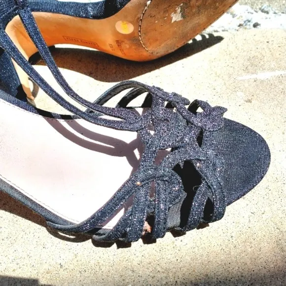 Vince Camuto Strappy Heels Sz 10M BLACK Princess Scroll Sparkle &amp; Ankle Strap