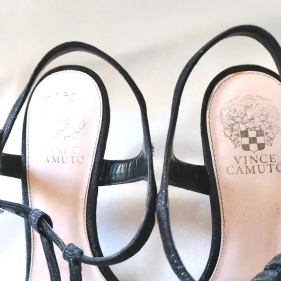 Vince Camuto Strappy Heels Sz 10M BLACK Princess Scroll Sparkle &amp; Ankle Strap