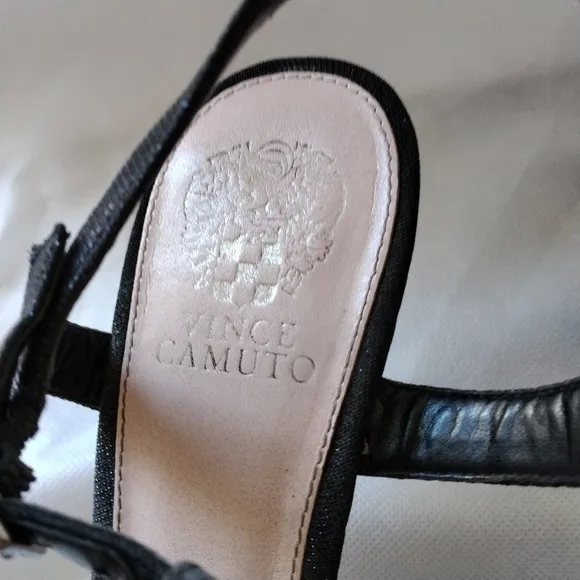 Vince Camuto Strappy Heels Sz 10M BLACK Princess Scroll Sparkle &amp; Ankle Strap