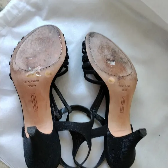 Vince Camuto Strappy Heels Sz 10M BLACK Princess Scroll Sparkle &amp; Ankle Strap