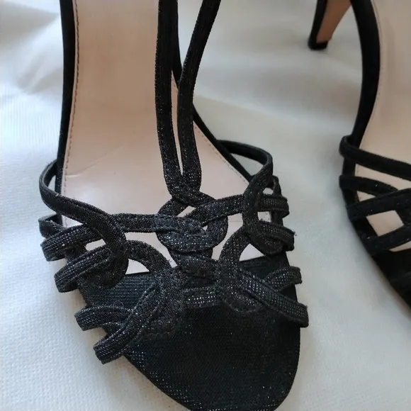 Vince Camuto Strappy Heels Sz 10M BLACK Princess Scroll Sparkle &amp; Ankle Strap