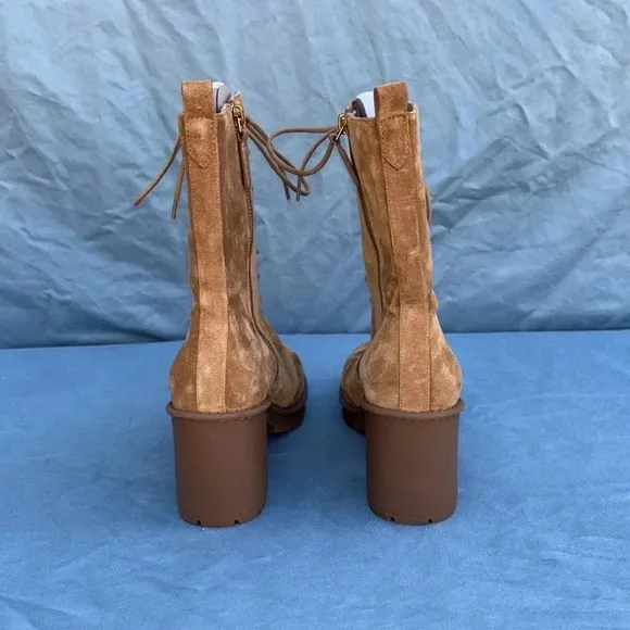 VINCE suede combat boot tan Henderson Lace brown ankle boot women sz 9.5M NWOT