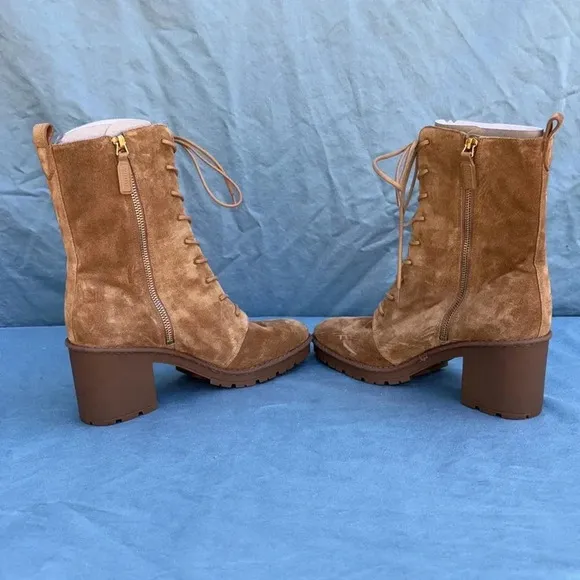 VINCE suede combat boot tan Henderson Lace brown ankle boot women sz 9.5M NWOT