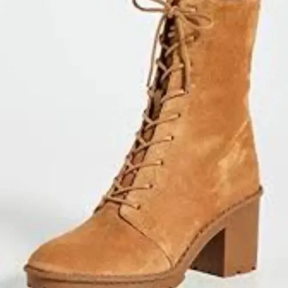 VINCE suede combat boot tan Henderson Lace brown ankle boot women sz 9.5M NWOT