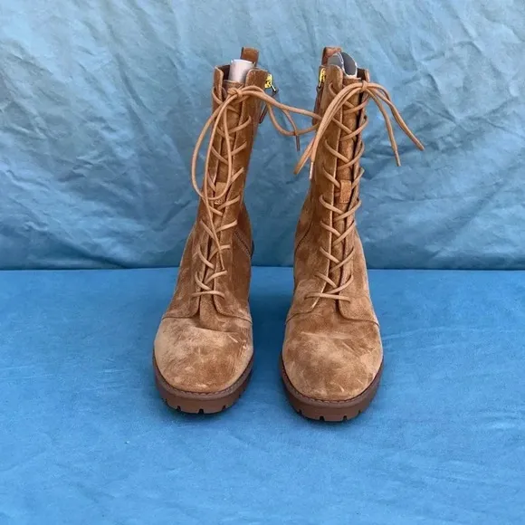 VINCE suede combat boot tan Henderson Lace brown ankle boot women sz 9.5M NWOT
