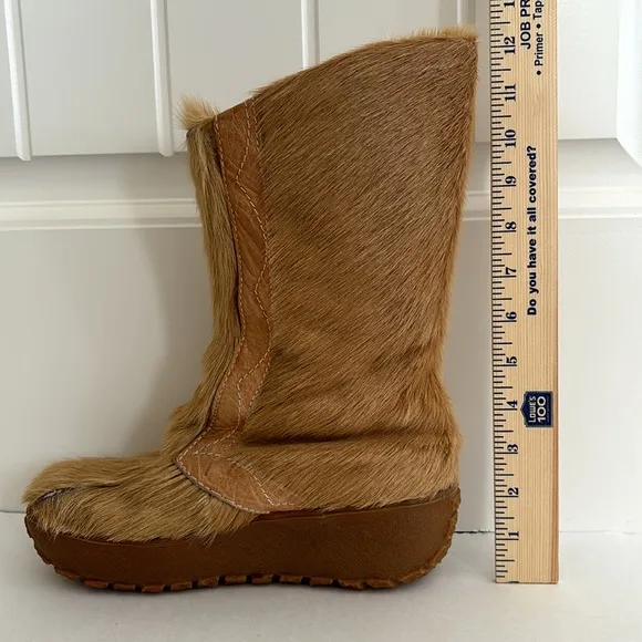 Vintage 70’s La Mondiale Camel Tan‎ Goat Fur Made In Italy Wookie Boots Women 6