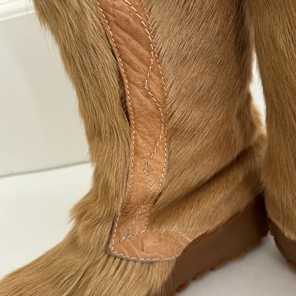 Vintage 70’s La Mondiale Camel Tan‎ Goat Fur Made In Italy Wookie Boots Women 6