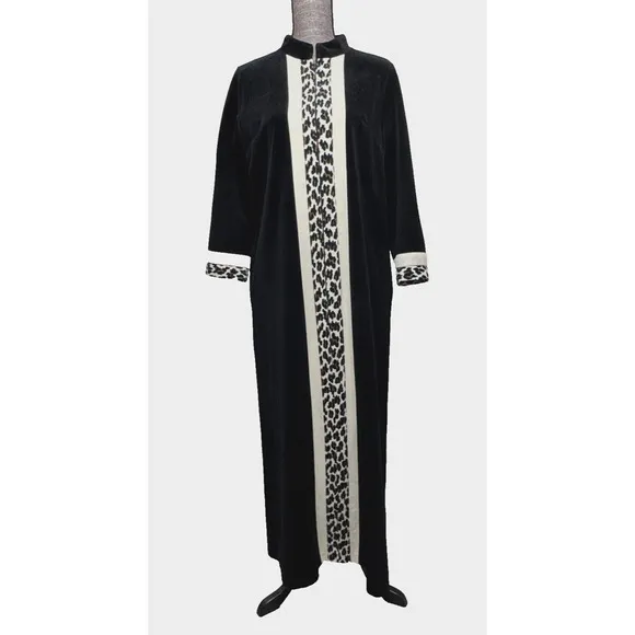 Vintage 70s Vanity Fair Robe Womens Size 14 Housecoat Dressing Gown Leopard Zip