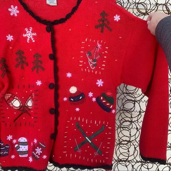 Vintage Basic Editions knit ugly Christmas cardigan SMALL