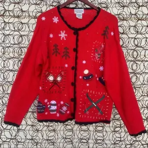 Vintage Basic Editions knit ugly Christmas cardigan SMALL