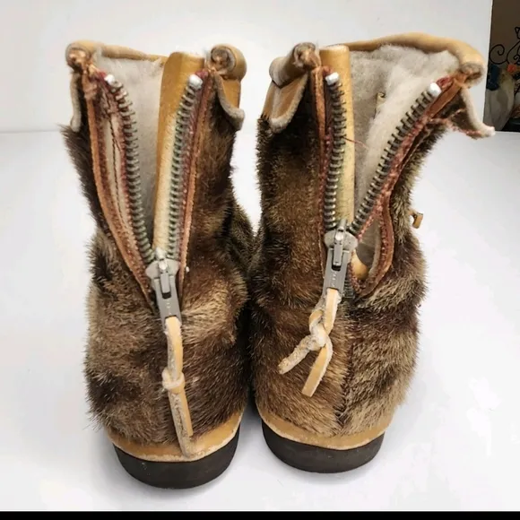 Vintage Bastin Bros Boots After Ski Fur Leather Zip Up Shoes Snow Cold Weather