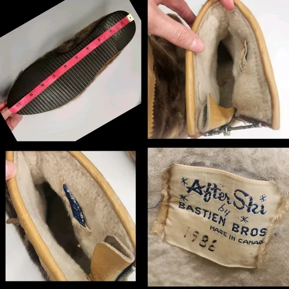 Vintage Bastin Bros Boots After Ski Fur Leather Zip Up Shoes Snow Cold Weather
