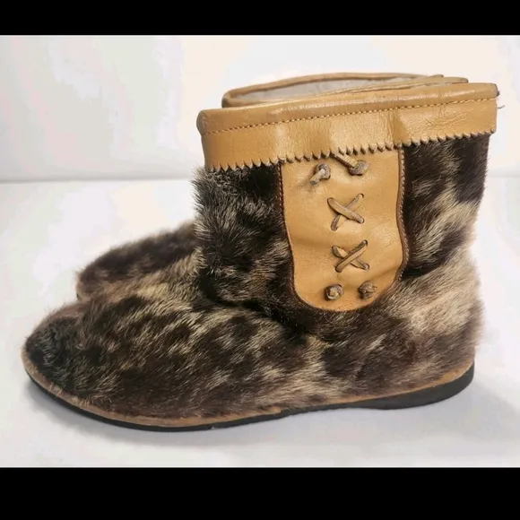 Vintage Bastin Bros Boots After Ski Fur Leather Zip Up Shoes Snow Cold Weather